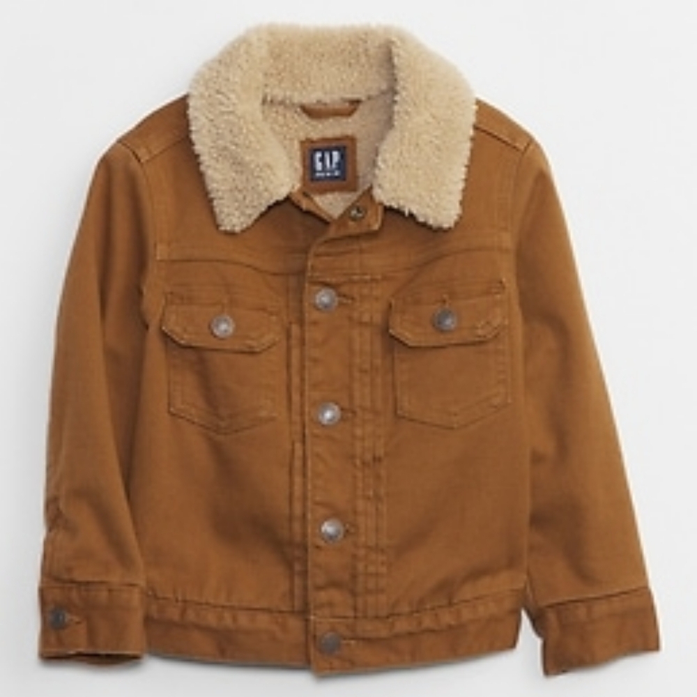EUC 2T babyGap Gap Toddler Sherpa Icon Denim Jacket Brown Trucker Jean Jacket